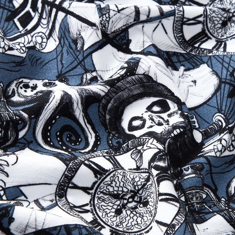 jersey di cotone Motivi di tatuaggio marittimo stampa digitale – colore blu jeans,  image number 2