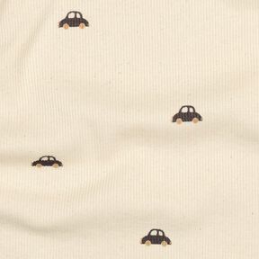 GOTS jersey a coste Piccole auto | Poppy Fabrics – crema/marrone nerastro, 