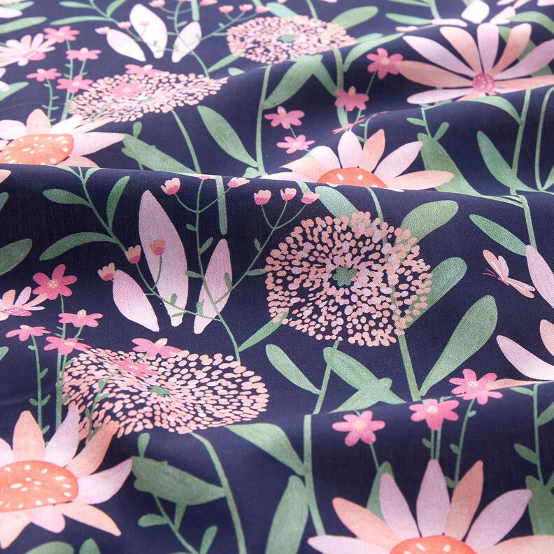 popeline di cotone Grandi fiori di prato stampa digitale | Poppy Fabrics – blu notte,  image number 2