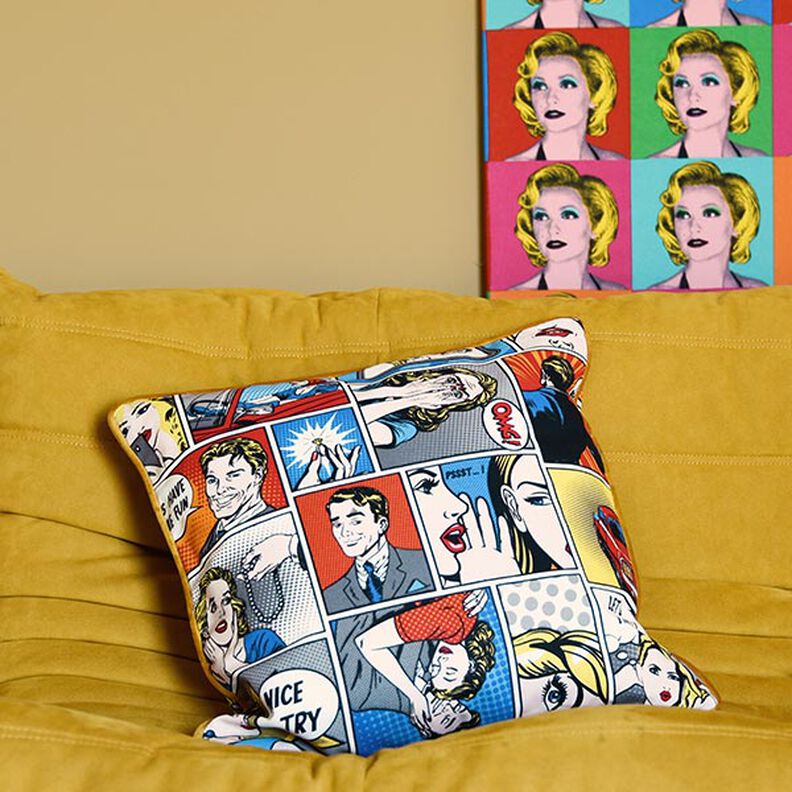 tessuto arredo mezzo panama fumetto pop art – bianco,  image number 5