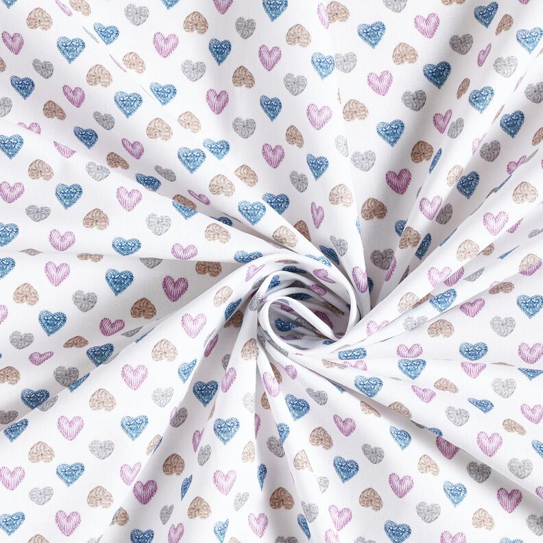 tessuto in cotone popeline teneri cuori – bianco/violetto pastello,  image number 3
