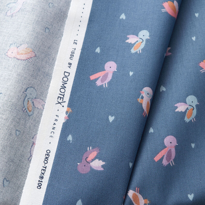 popeline di cotone Ballo in maschera degli uccelli – grigio blu,  image number 3