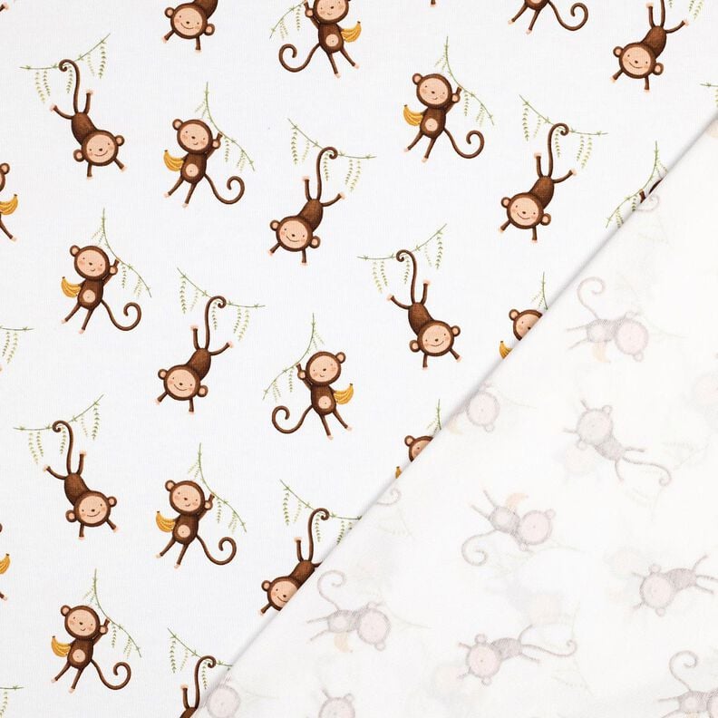 GOTS jersey di cotone scimmie nella giungla stampa digitale | Poppy Fabrics – bianco/marrone scuro, image number 3