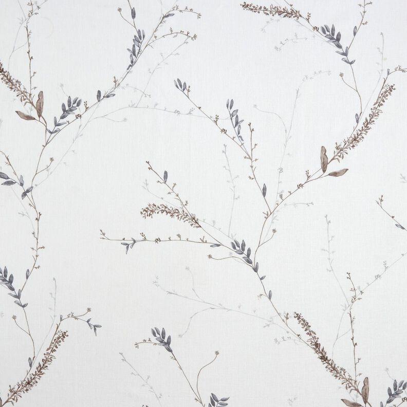 tessuto per tende a vetro voile delicati ramoscelli – bianco/grigio argento,  image number 1