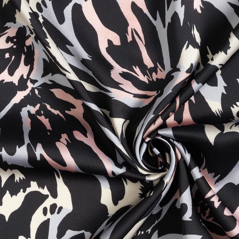 Petali astratti in raso crepe – nero/argento,  image number 3