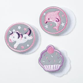 Toppe riflettenti in velcro, confezione da 3 – rosa/bianco, 