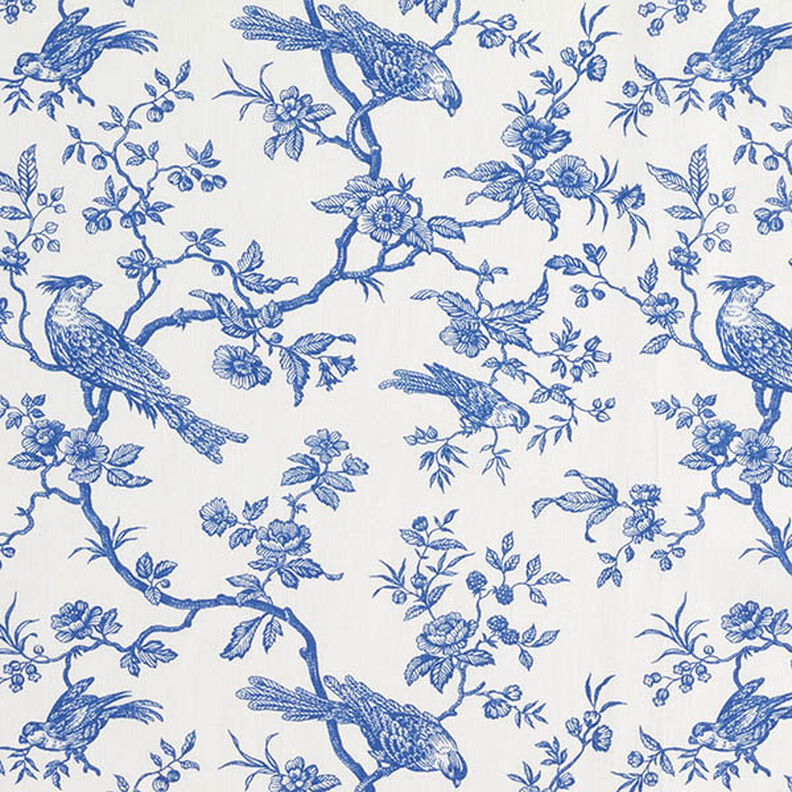tessuto in cotone cretonne Uccelli – blu reale/bianco lana,  image number 1