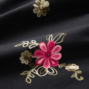popeline di cotone Mazzi di fiori ricamati – nero/bacca, 