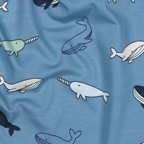 jersey di cotone Grazione balene | Poppy Fabrics – grigio blu/blu marino, 