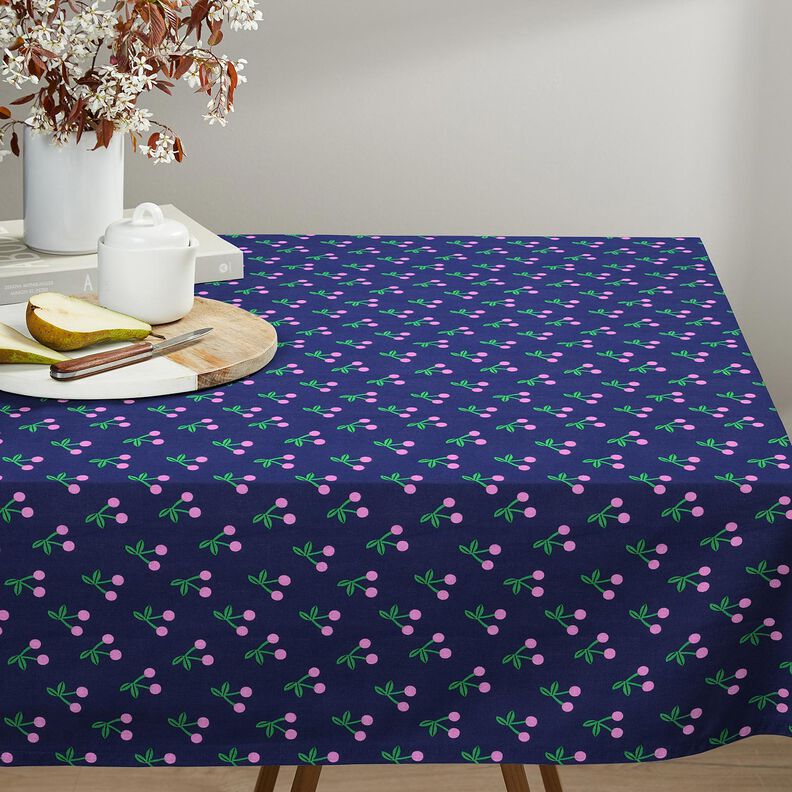 cotone rivestito Ciliegie carine – blu marino, image number 6