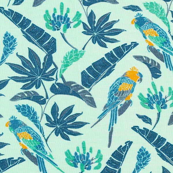jersey di bambù, uccelli e foglie – verde pastello,  image number 5