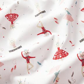 tessuto in cotone cretonne Animali danzanti – bianco/rosso, 