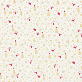 tessuto in cotone popeline Cuori e stelle – bianco lana/oro, 