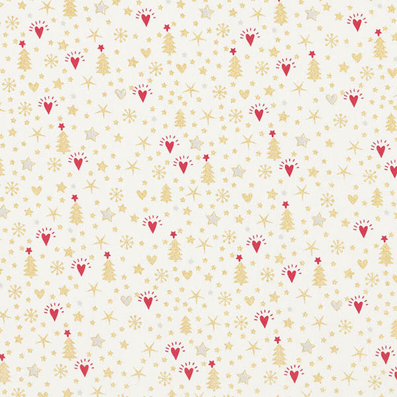 tessuto in cotone popeline Cuori e stelle – bianco lana/oro, image number 1