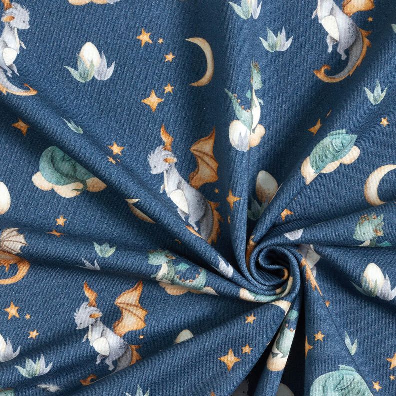 French terry, felpa estiva Draghi carini stampa digitale – grigio blu,  image number 3