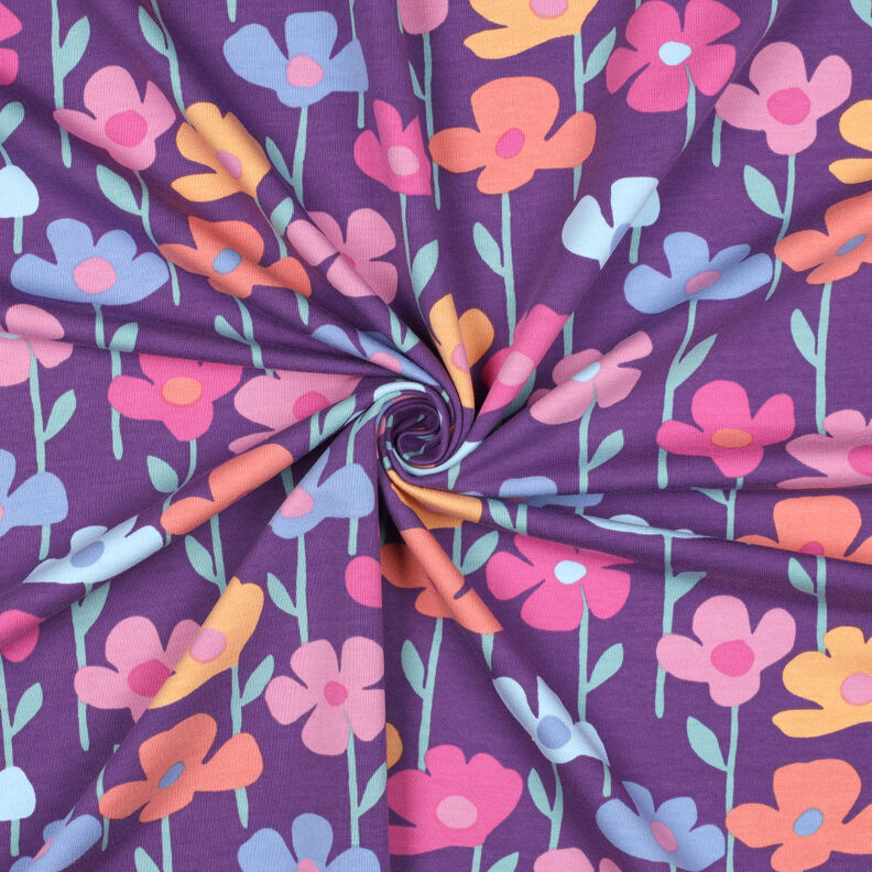 French terry, felpa estiva Fiori variopinti | Poppy Fabrics – lillà rosso, image number 3