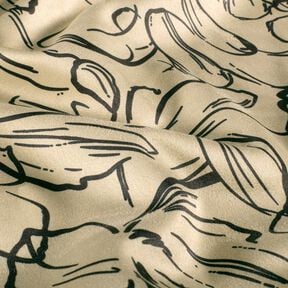 Schizzi di fiori in velluto elasticizzato – sabbia/nero, 