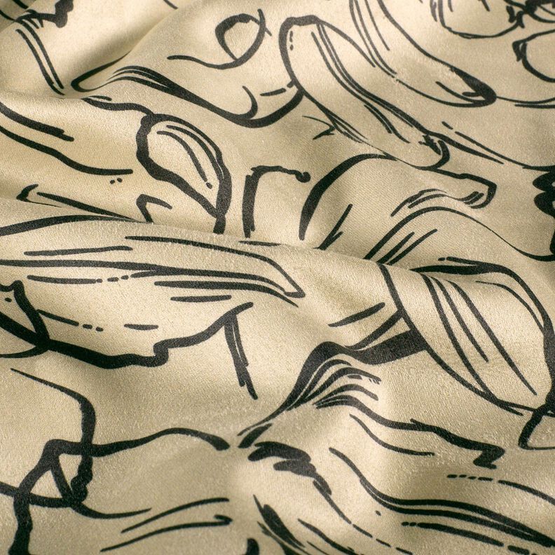 Schizzi di fiori in velluto elasticizzato – sabbia/nero, image number 2