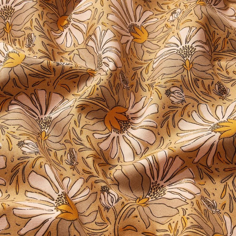 tessuto arredo mezzo panama grandi fiori – beige scuro/giallo curry,  image number 2
