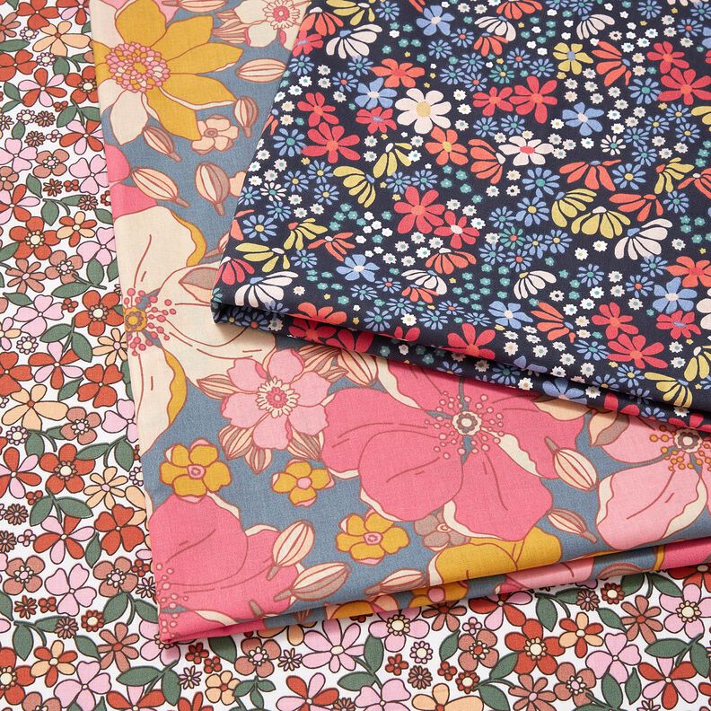 tessuto in cotone cretonne Piccoli fiori retrò – bianco/rosa,  image number 5