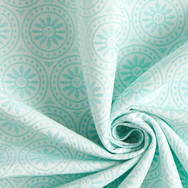 Tessuto jacquard da esterni motivi ornamentali e cerchi – menta/bianco lana,  image number 3