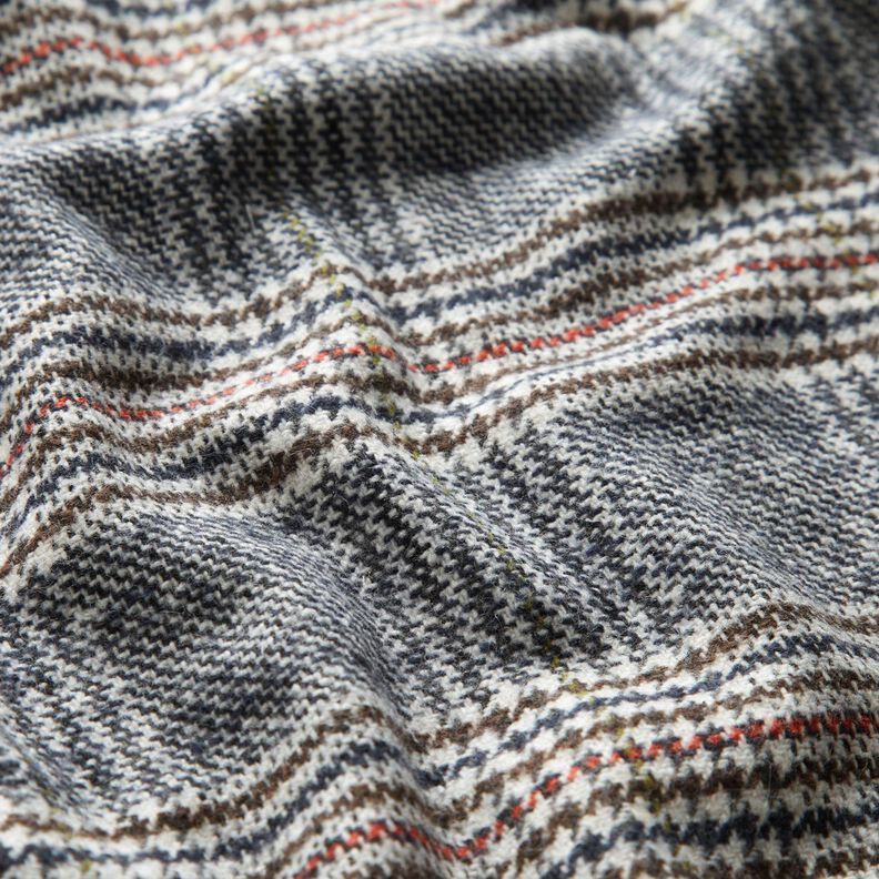 Tessuto per cappotto misto cotone Principe di Galles – bianco/blu notte,  image number 2