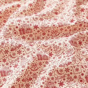 tessuto in cotone cretonne Motivi grafici natalizi – naturale/rosso carminio, 