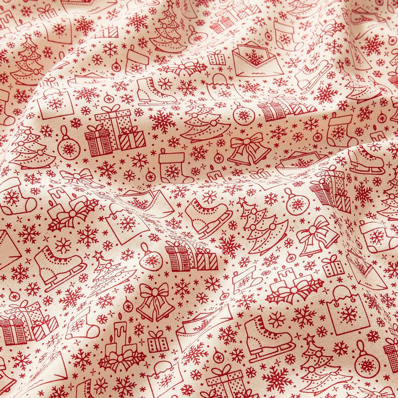 tessuto in cotone cretonne Motivi grafici natalizi – naturale/rosso carminio, image number 2