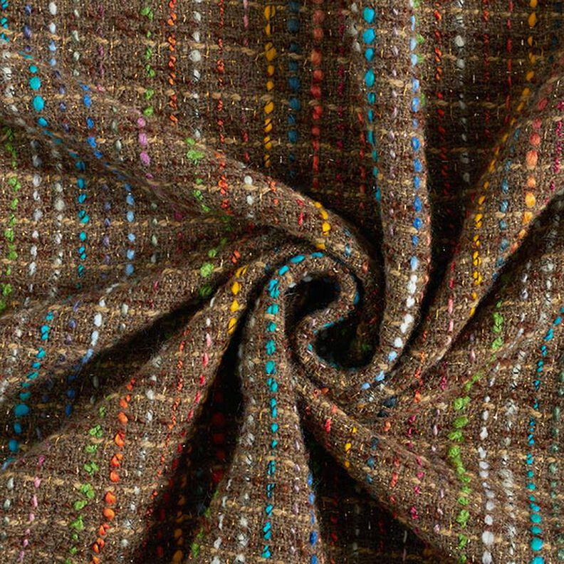 Misto lana vergine bouclé a righe colorate e lurex – marrone medio,  image number 5