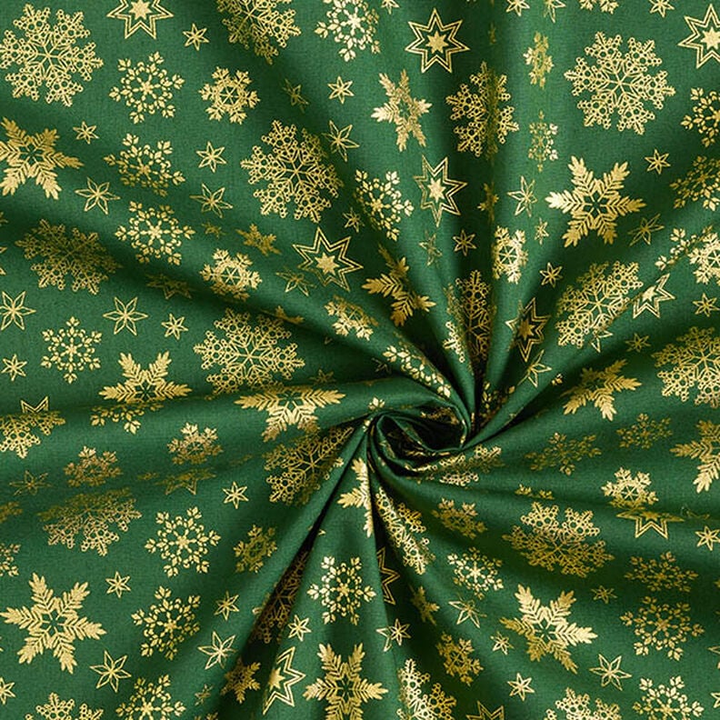 tessuto in cotone popeline Cristalli di neve – verde/oro,  image number 3