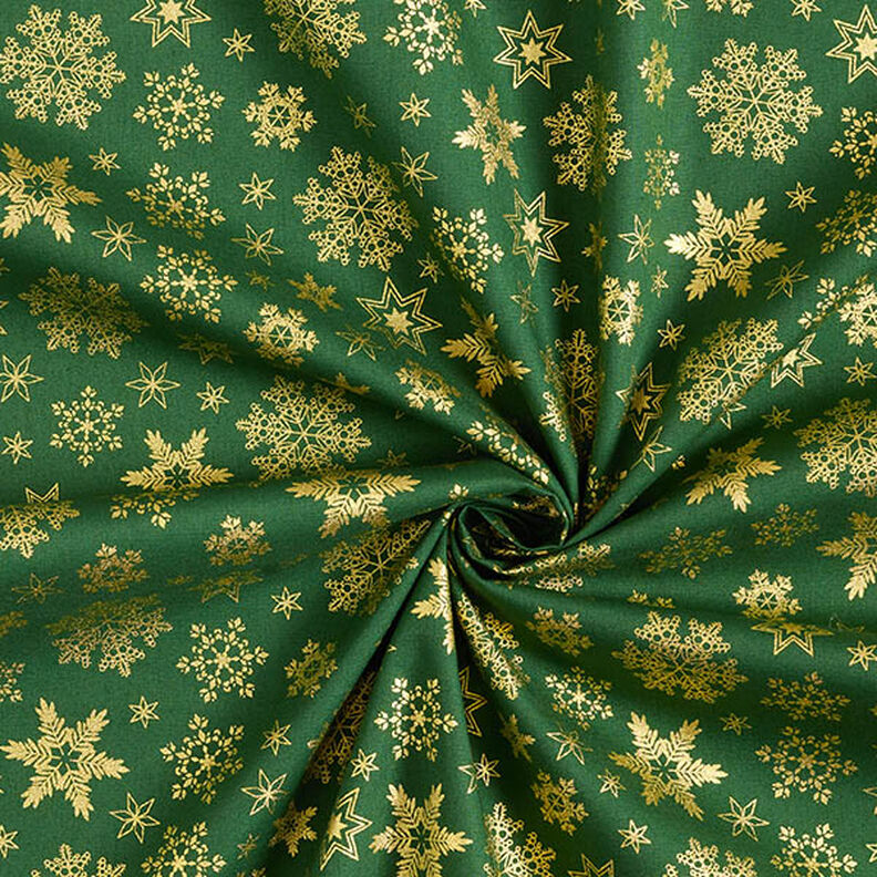 tessuto in cotone popeline Cristalli di neve – verde/oro, image number 3
