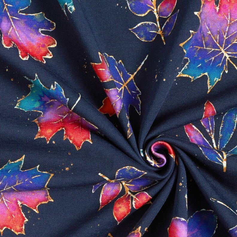 French terry Foglie autunnali variopinte | Glitzerpüppi – blu notte/rosso fuoco,  image number 3