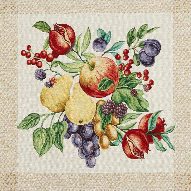 taglio di tessuto arredo gobelin Frutti multicolori – beige chiaro/rosso carminio,  image number 1