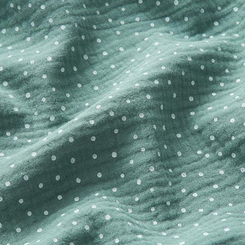 mussolina / tessuto doppio increspato piccoli pois – canna palustre/bianco,  image number 2