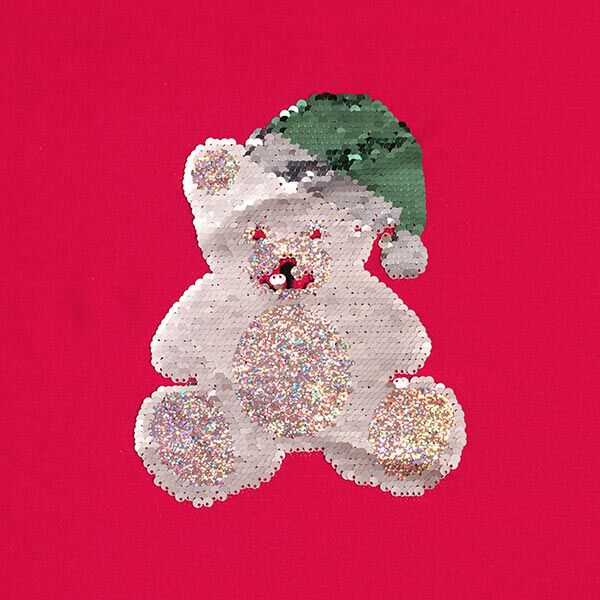 taglio di tessuto French terry, felpa estiva Orsacchiotto di Natale – bianco lana/rosso,  image number 7