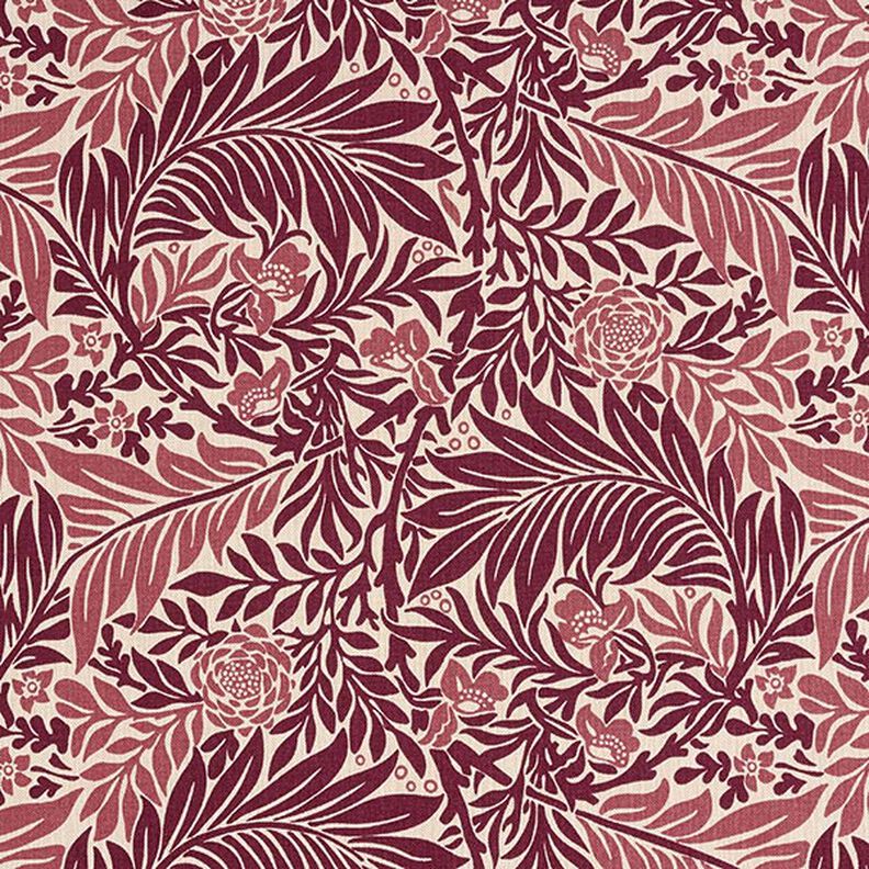 tessuto arredo mezzo panama fiori e tralci – naturale/rosso borgogna,  image number 1