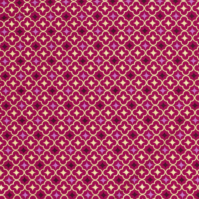 tessuto in cotone popeline Piastrelle festose – bacca/oro,  image number 1