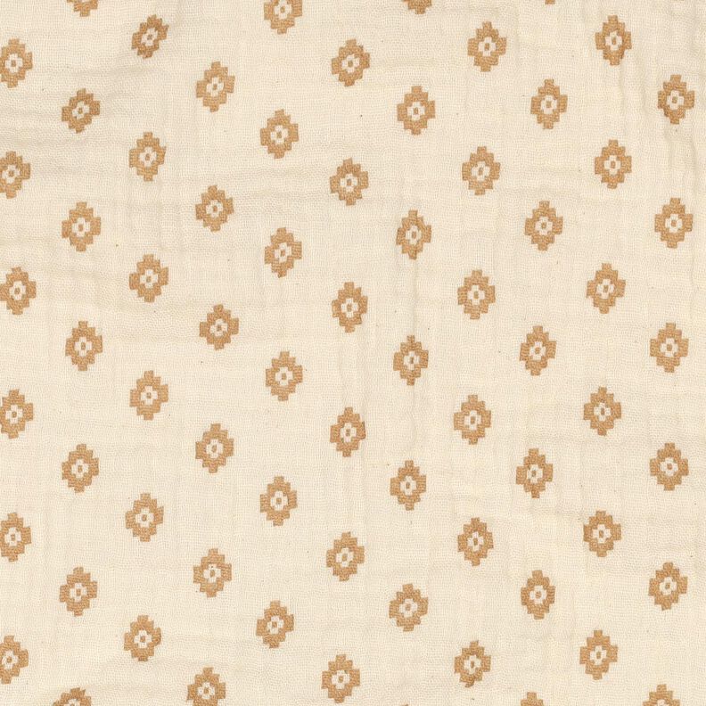GOTS mussolina / tessuto doppio increspato Motivo a rombi Boho  | Poppy Fabrics – crema/cannella,  image number 2