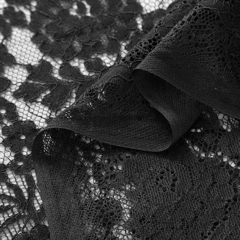 Pregiato tessuto di pizzo con motivo floreale – nero,  image number 3