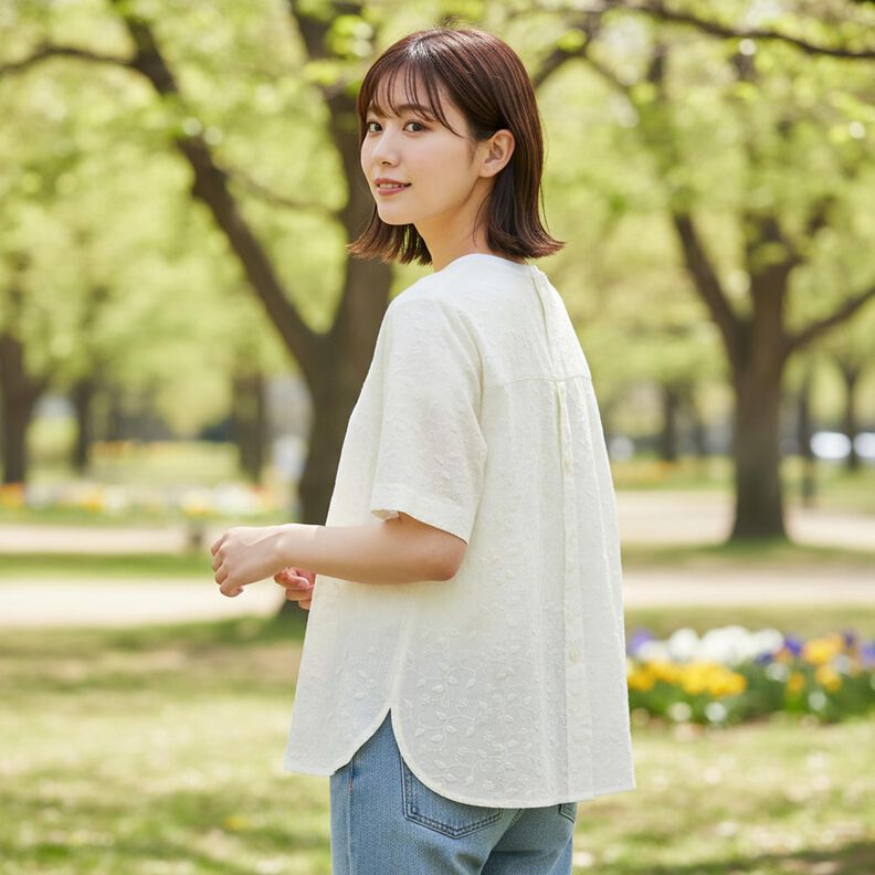 Tessuto di cotone ricamo 3D fiori &ndash; bianco,  image number 6