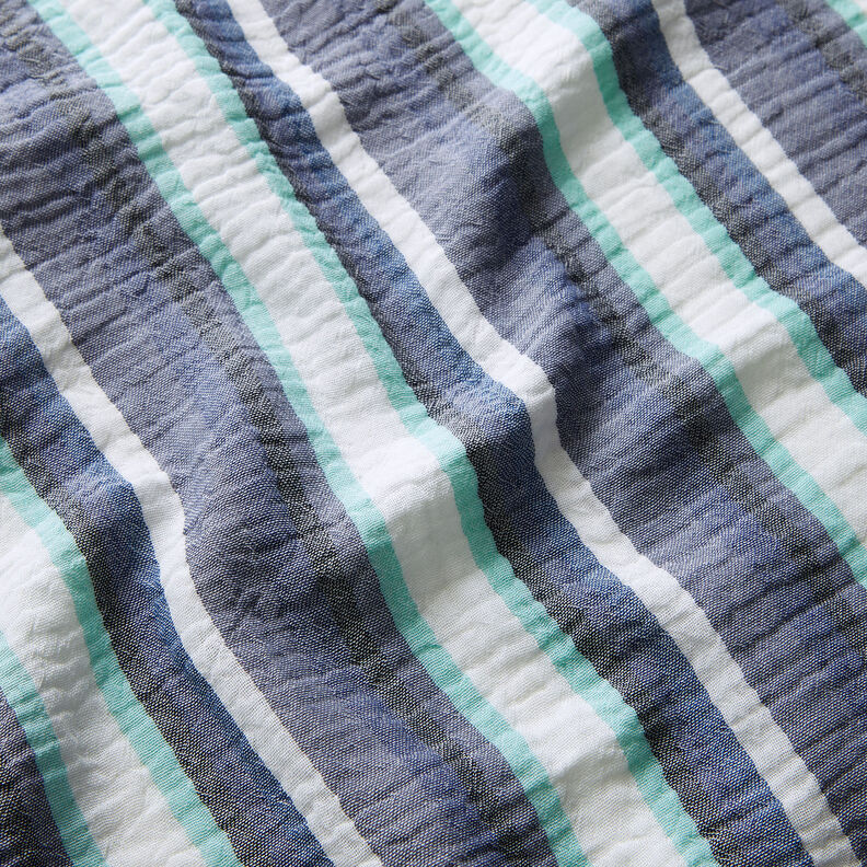 mussolina / tessuto doppio increspato Righe tinte in filo – indaco/blu ghiaccio,  image number 2