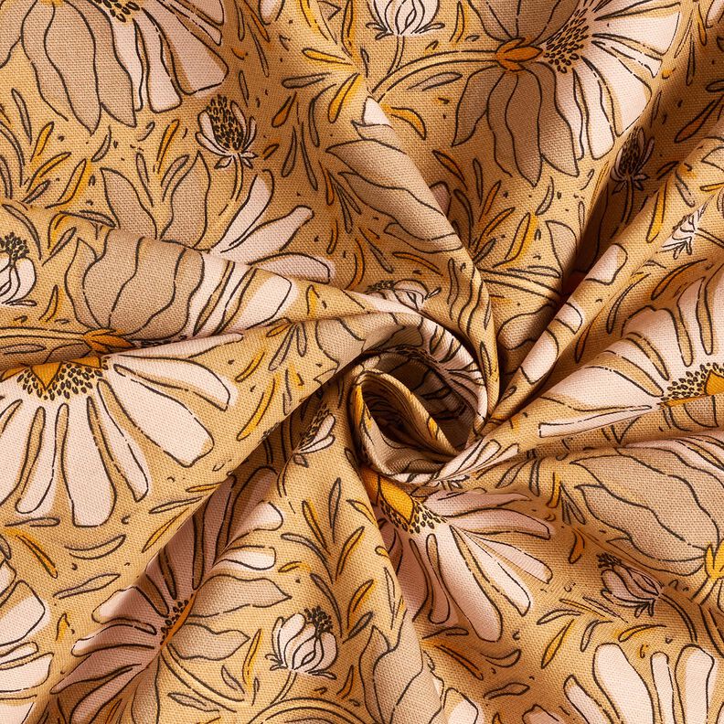 tessuto arredo mezzo panama grandi fiori – beige scuro/giallo curry, image number 3