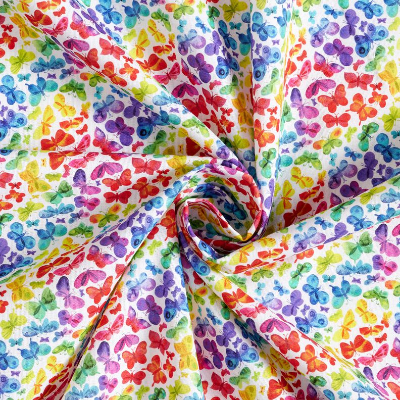 popeline di cotone Farfalle arcobaleno stampa digitale – bianco/mix di colori, image number 3