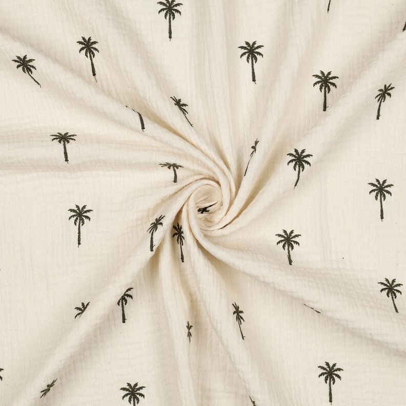 mussolina / tessuto doppio increspato Palme ricamate  | Poppy Fabrics – bianco lana/verde oliva,  image number 3