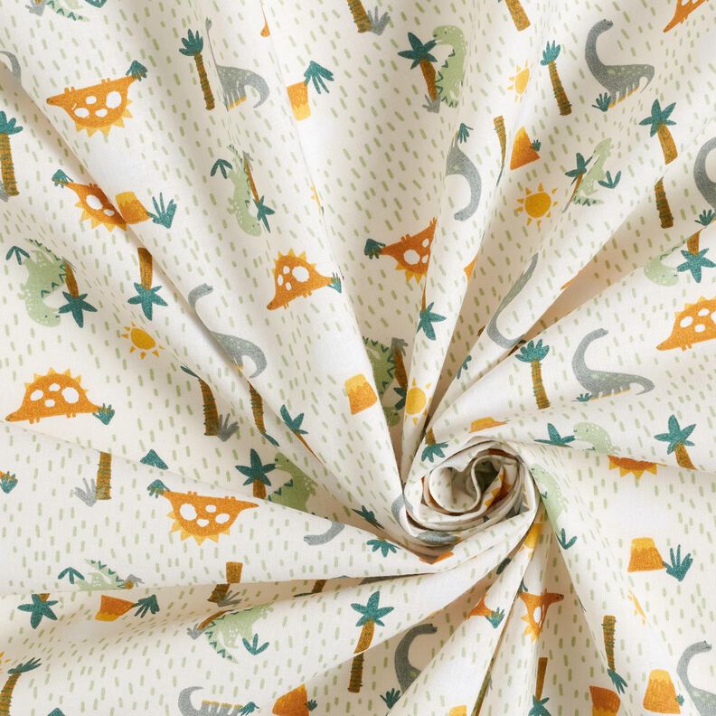 tessuto in cotone cretonne Dinosauri e palme – bianco lana/menta chiaro, image number 3