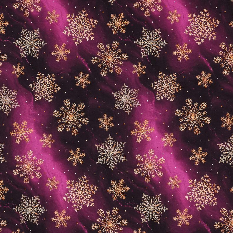 French terry, felpa estiva Fiocchi di neve Via Lattea | Glitzerpüppi – melanzana/oro anticato, image number 1