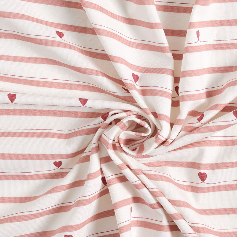 jersey di cotone Righe e cuori – bianco lana/rosa anticato,  image number 3