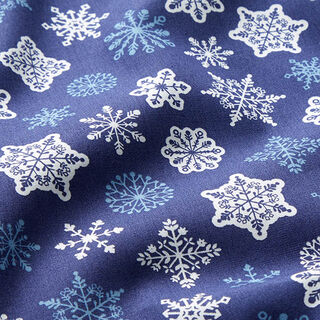 tessuto in cotone popeline Fiocchi di neve – indaco/bianco, 