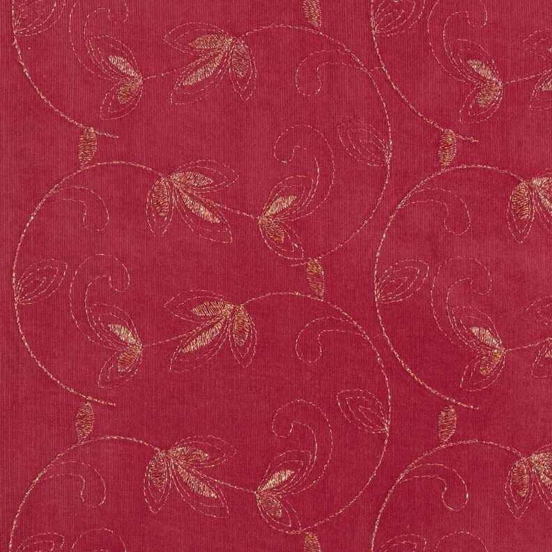 Velluto a costine con fiori ricamati glitterati – rosso carminio,  image number 1