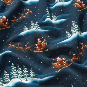 French terry, felpa estiva L'arrivo di Babbo Natale | Glitzerpüppi – blu notte/peperoncino, 
